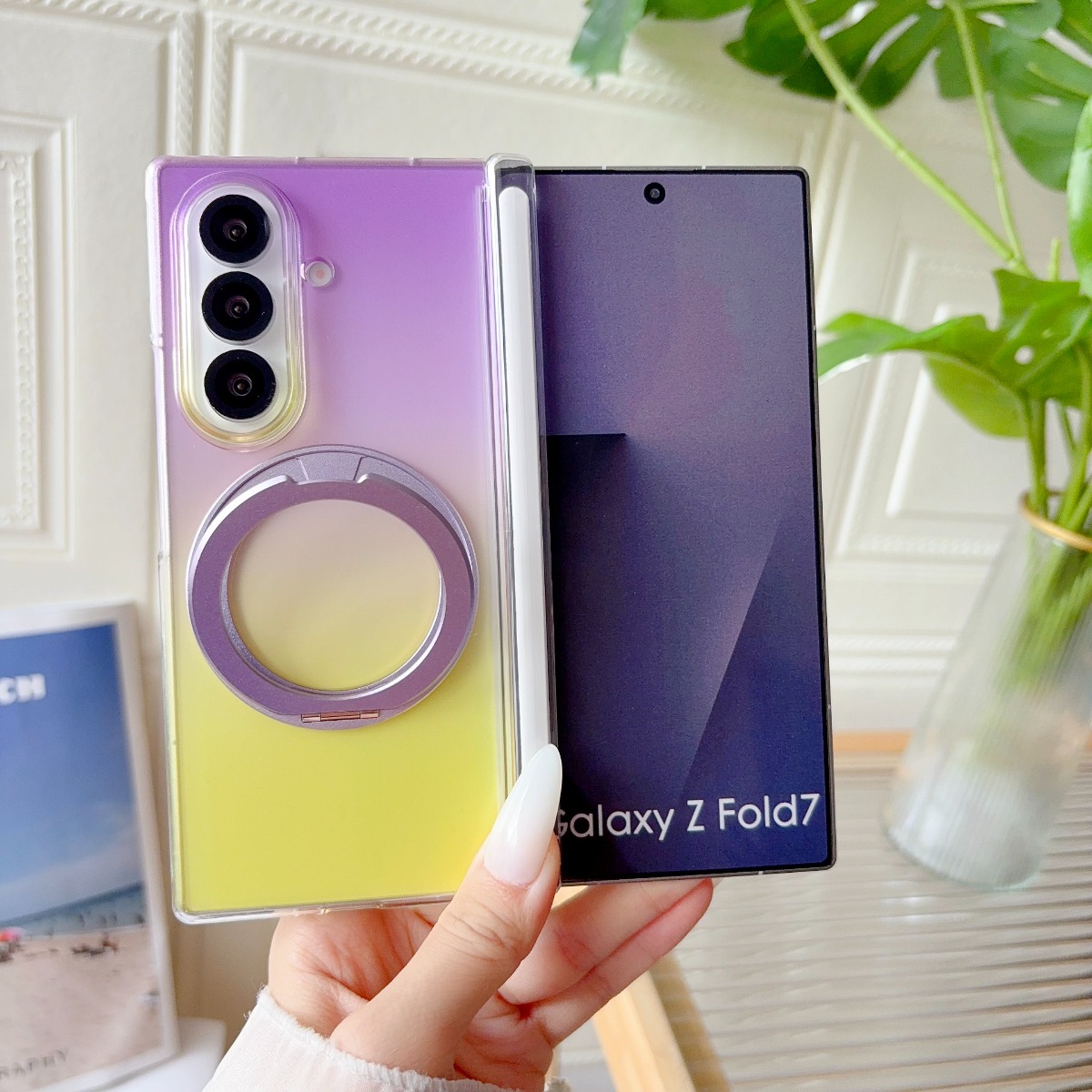 Phone Kickstand Ring - Étui de téléphone magnétique transparent dégradé