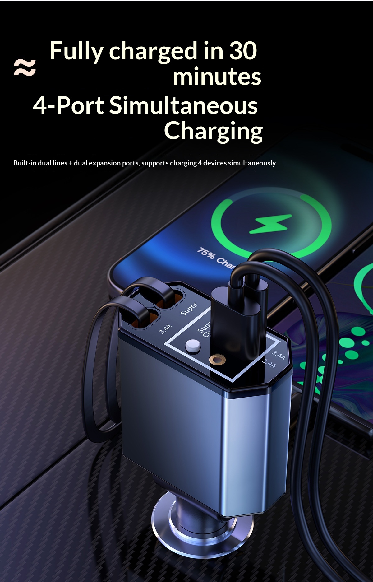 Chargeur de voiture 120W avec  - Fast Charging Cable avis et prix