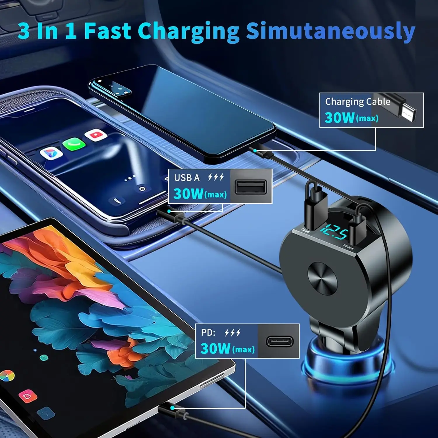 Chargeur de voiture rétractabl - Fast Charging Cable avis et prix